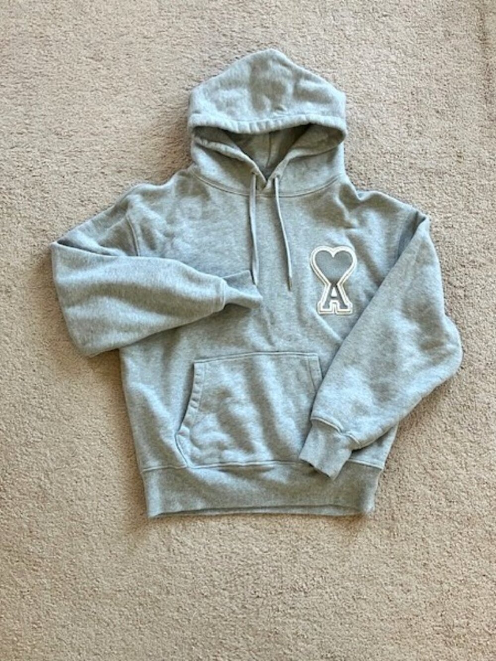 Ami Paris Logo Patch Hoodie Grey